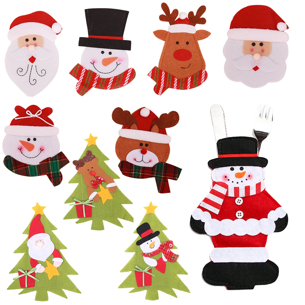 Шляпа Санты олень Рождество 2020 новый год карманная вилка нож столовые приборы