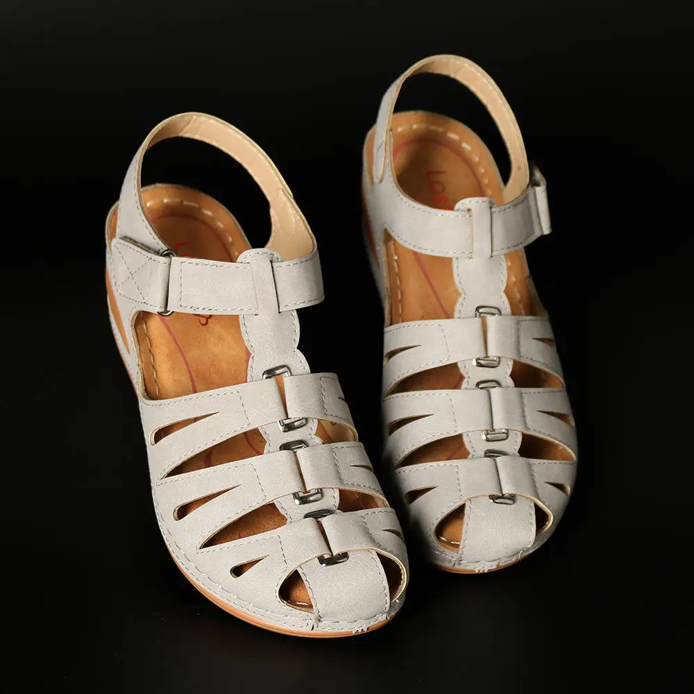 

2020 New Summer Hollow Splicing Buckle Hook Loop Gladiator Wedge Sandals Rome Ankle Strap Zapatos De Mujer Sandals