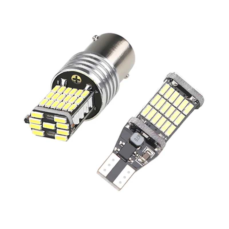 

2PCS 12V T15 1156 BA15S Led Bulb Decoder Lamp For Backup Reverse Light Canbus White p21w DRL Stop Lamp Bulbs 4014 45SMD