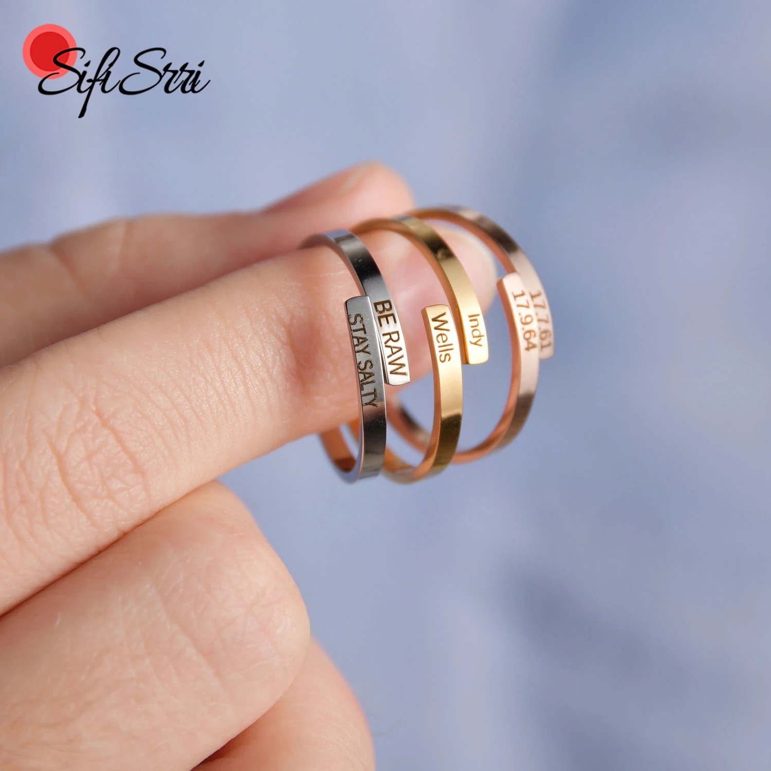 

Sifisrri Engrave Two Names Rings For Women Lover Stainless Steel Adjustable Custom Date Bague Birthday Jewerly Gifts Anillos