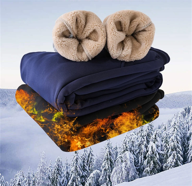 Men's Super Winter Warm Pants Outside Fleece Joggers Thick Loose Sweatpants Streetwear Heavyweight Zipper Long Trousers Men 7XL