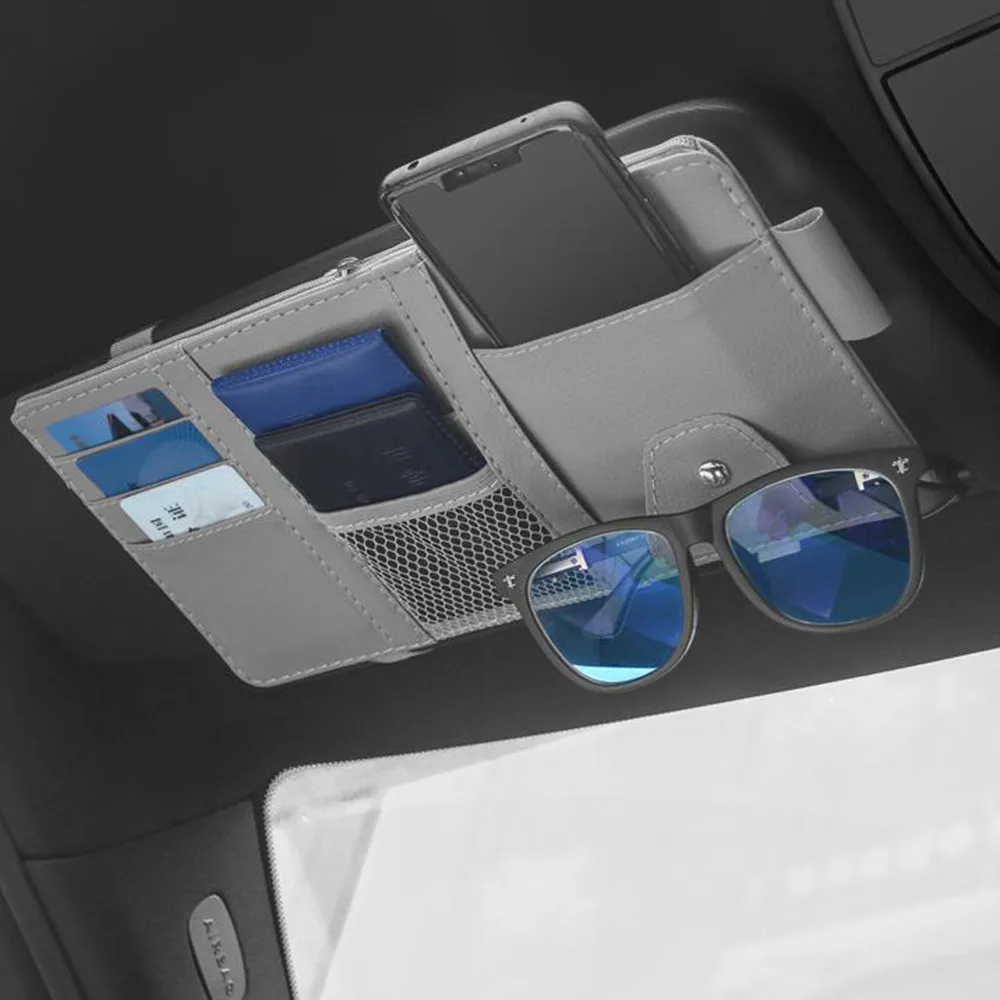 

PU Leather Car Sunshade Organizer Pocket 30*15*2cm Bag Card Gray Holder Organizer
