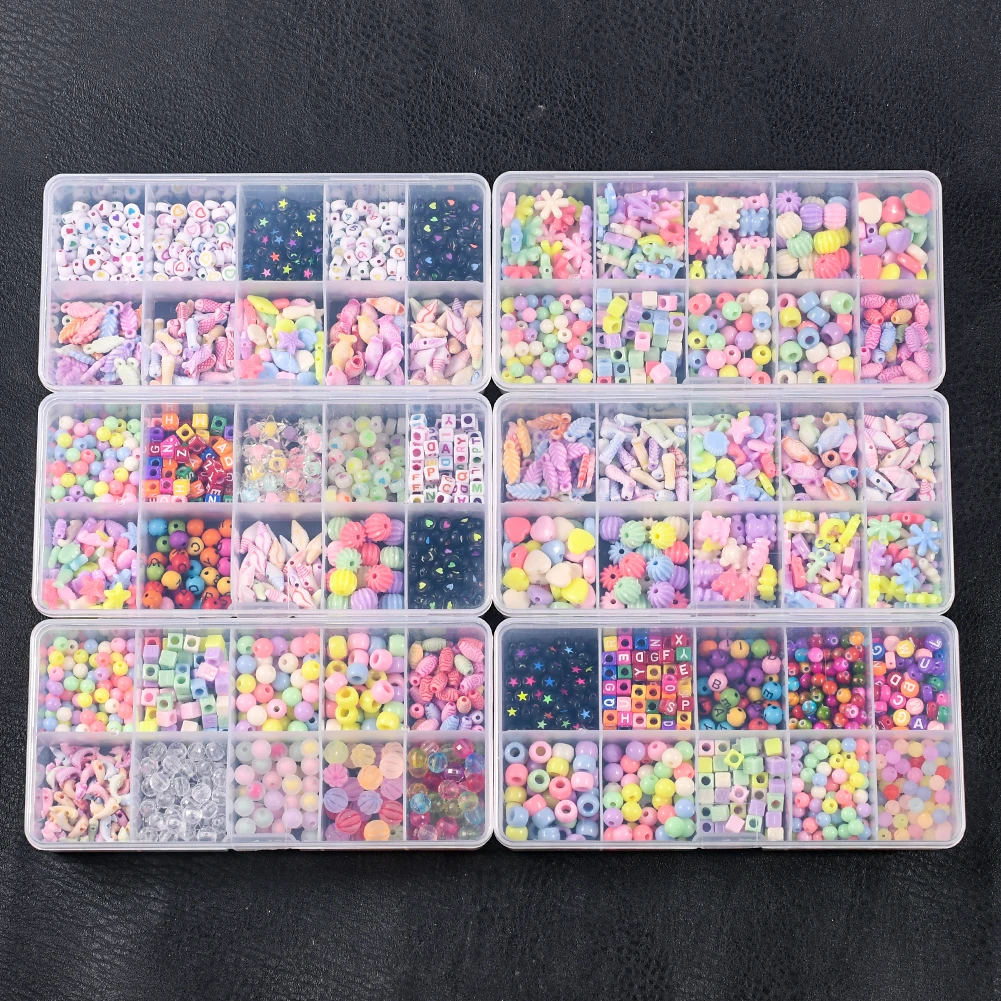 Набор разноцветных акриловых бусин в коробке медведь Бабочка звезда сердце