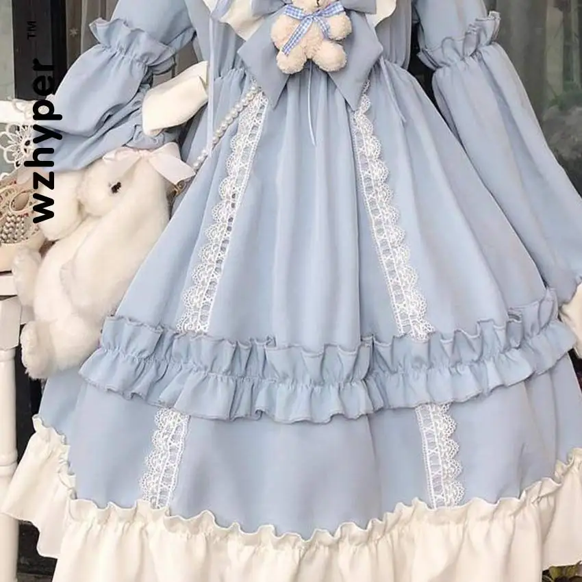 

New Arrival Gothic Lolita Dress Soft Sisiter Bow Bear Lace Red Blue Pink Dress Women Princess Dress Halloween Costume for Girls