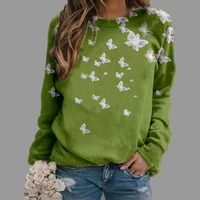 long sleeve women sweatshirt simple beautiful spring autumn clothes butterfly printed tops female classic o neck loose pullover
