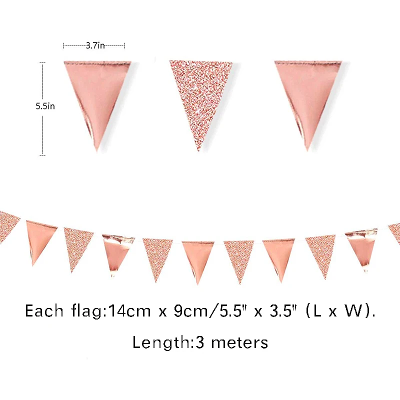 3M Rose Gold Paper Bunting Triangles Flags Marriage Garlands Wedding Banners Graduation Baby Shower Birthday Party Hanging Decor images - 6