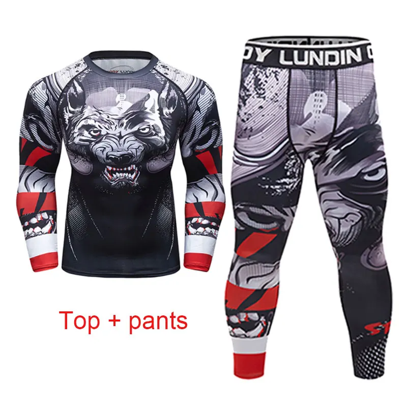 

2020 men's round neck fitness clothing + pants sports fitness yoga casual tights clothing quick-drying 3D digital printing men
