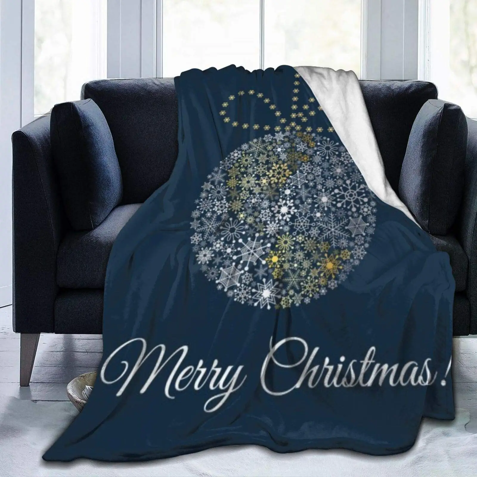 

Christmas Fleece Throw Blanket Christmas Ball On Dark Blue Lightweight Cozy Soft Plush Blanket for Couch Sofa Bed-60"x50"