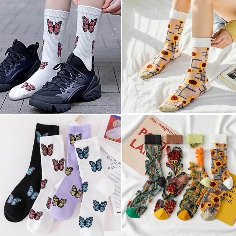 

10Pair High Quality Butterflies Short Socks for Women Breathable Comfortable Cotton Blend Ankle Socks Meias Sokken Unisex Sox