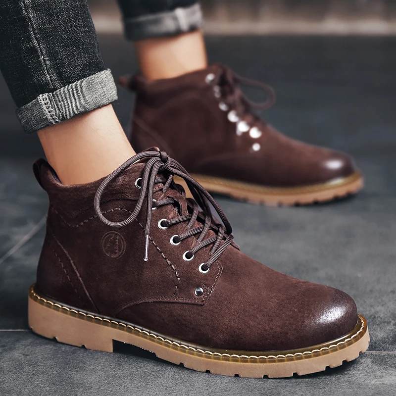 Winter Ankle Boots mens Genuine Leather Snow Boots Big Size 38-50 Outdoor Warm Winter Shoes for Men Anti-cold Boots Walker Peak