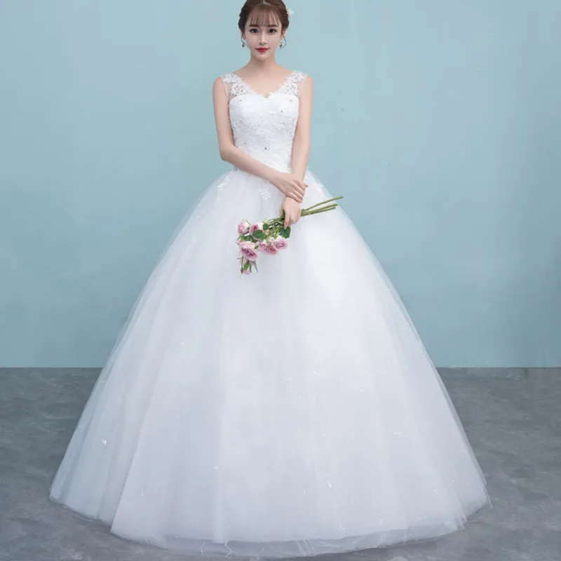 

Wedding Dress 2021 New Shoulder V-neck Korean Wedding Dress White Trim Lace Dinner Dress Sexy Weddingdress