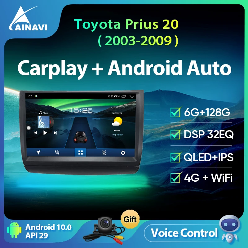 

Ainavi Android 10,0 автомобильный радиоприемник 8 ядер 6 + 128G QLED для Toyota Prius 20 2003-2009 мультимедийный плеер навигация DSP 32EQ Carplay 4G