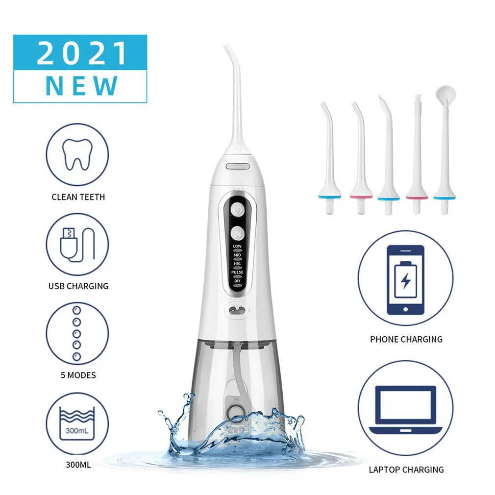 

Tooth Cleaner Flosser 4 + Diy Gear Electric Dental Scaler 5 Nozzle Water Floss 300Ml Large Water Tank Powerful Dental Scaler