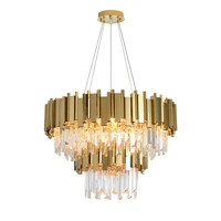 dimmable led 2 layer round gold crystal desinger chandelier lighting suspension luminaire lampen lustre for dinning room foyer
