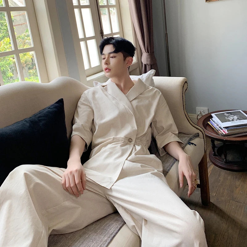 Комбинезон из хлопка и льна с короткими рукавами для мужчин женщин повседневные