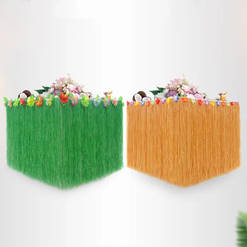 

Grass Table Skirt Raffia Style Fringe Party Decoration for Tropical Hawaii Themed Birthday, Graduation Hawaiian Table Skirt