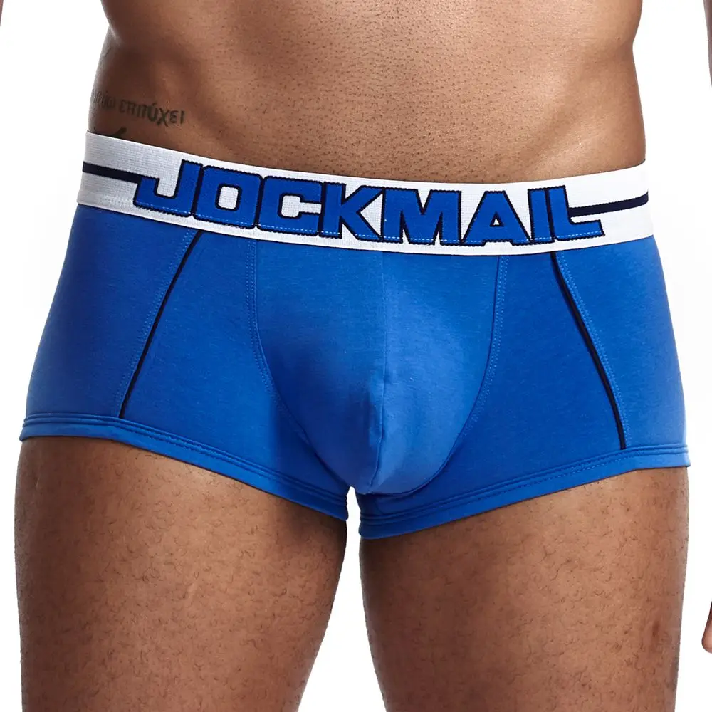 JOCKMAIL боксер для мужчин Новое модное мужское белье сексуальные мужские боксеры U выпуклая сепарация боксер homme подарок для мужчин cueca Gay - Цвет: Синий