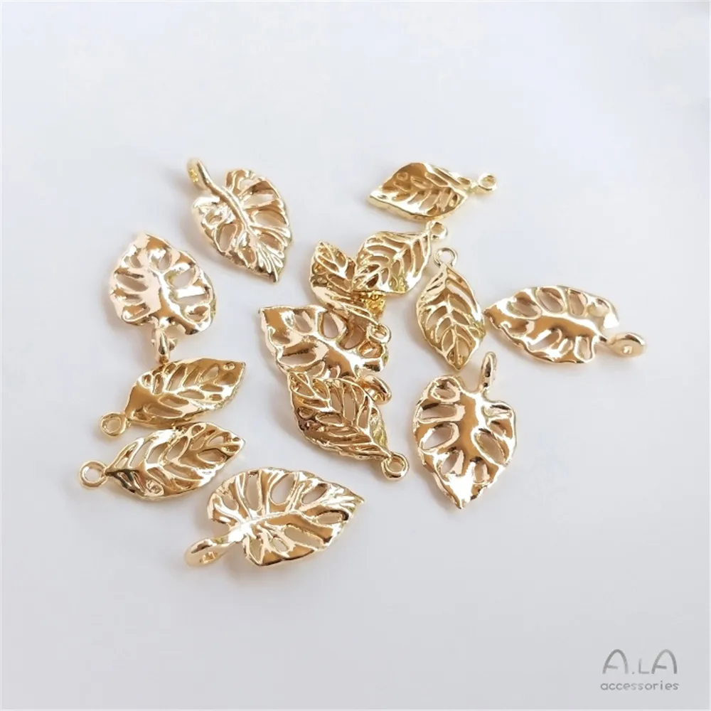 

14K bag gold protective parts engrave stereoscopic leaves pendant