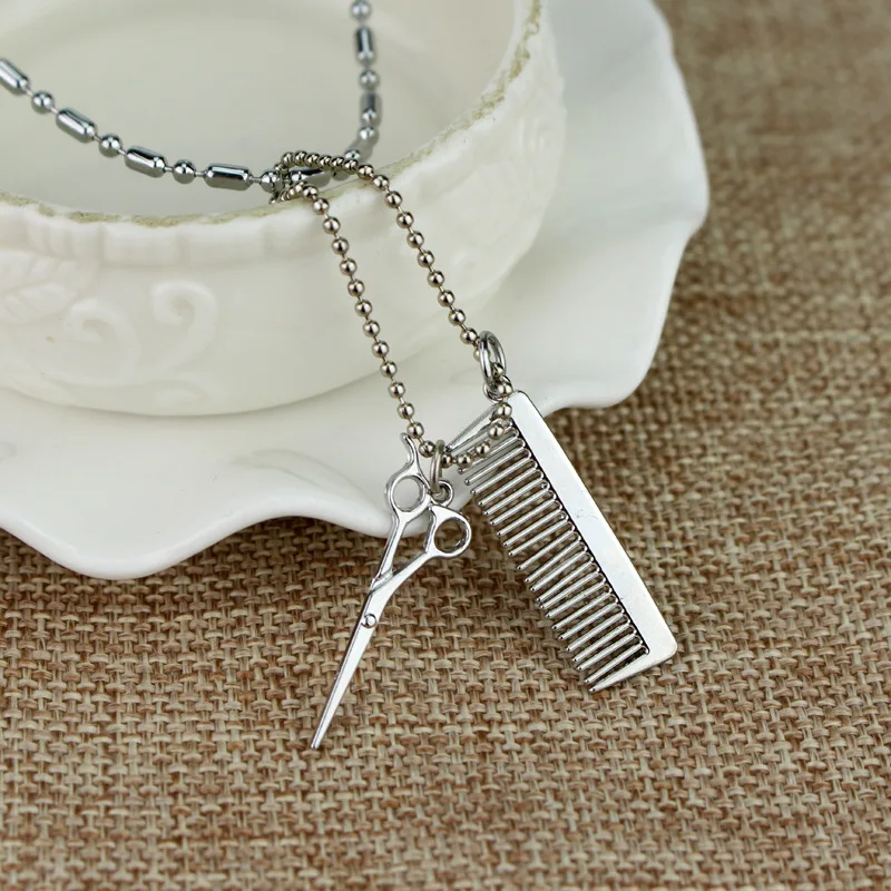 

Wish Card Wash Clipp Blow Alloy Pendant Necklace Classic Comb Hairdryer Scissors Fashion Jewelry For Women As Party Gift 2021