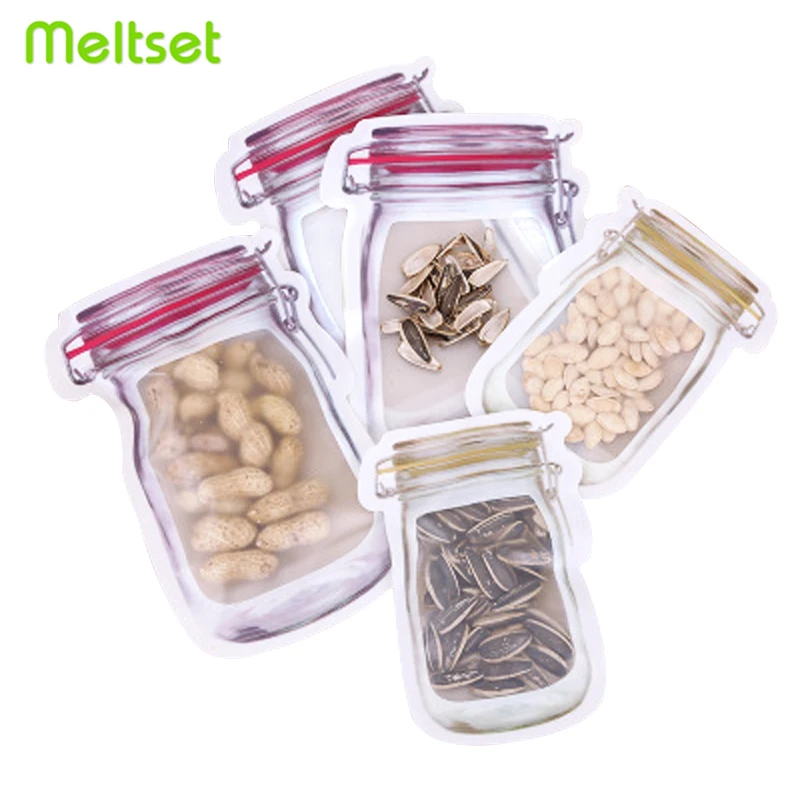 

Plastic Reusable Mason Jar Bottles Bags Nuts Candy Cookies Zip lock Bag Kitchen Seal Fresh Food Storage Bags Kitchen Organizer
