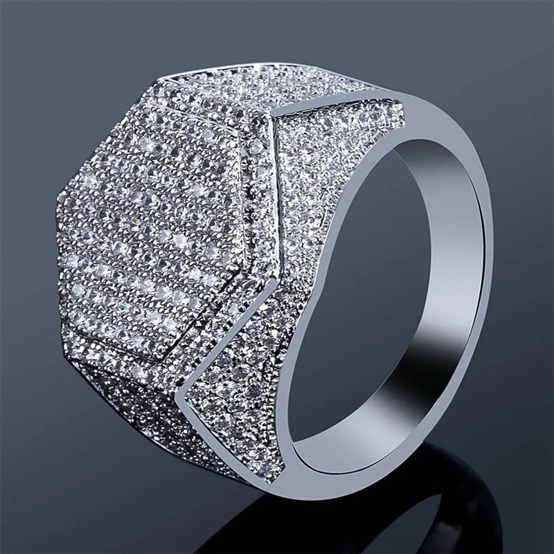 Мужское кольцо хип-хоп Iced Out, высокое качество, микро Pave CZ, кольцо на палец, серебряное золото, квадратные кольца для мужчин, ювелирные изделия
