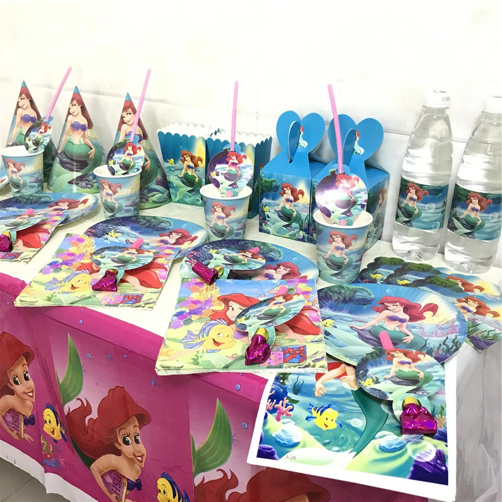 

Ariel the Little Mermaid Birthday Party Decorations Baby Shower Disposable Tableware Supplies Plates Napkins Banners Straws