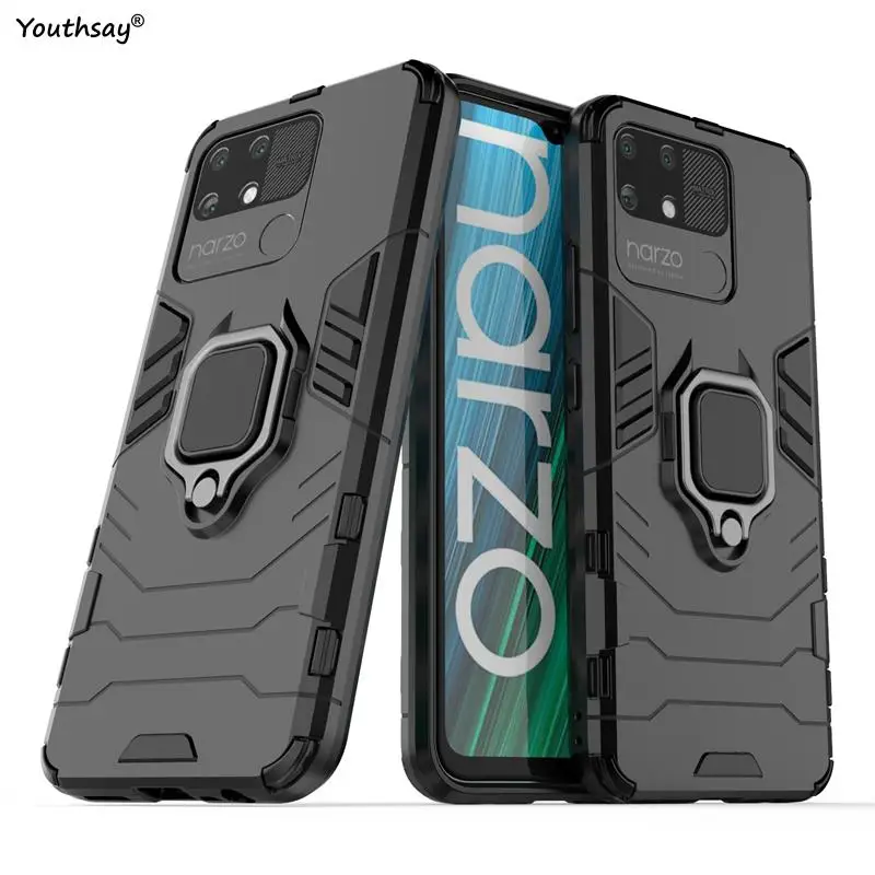 For Realme Narzo 50A Case for Realme Narzo 50A 50i Cover Funda Shell Shockproof Ring PC Holder Phone Bumper For Realme Narzo 50A