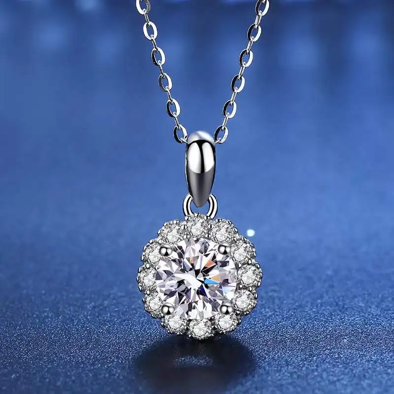 

Trendy 1 Carat D Color Moissanite Flower Necklace for Women Silver 925 Jewelry White Gold Plated VVS1 Moissanite Necklace Gift