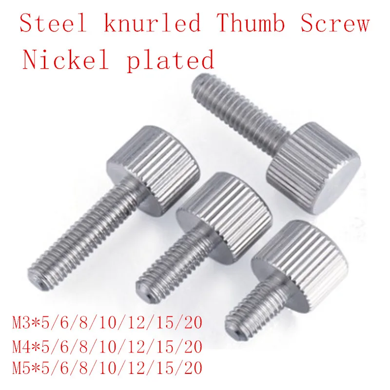 

10pcs M3 M4 M5*5/6/8/10/12/15/20 Steel with nickel plated Knurling Flat Head Knurled Thumb Screw Hand Tighten Computer Screws