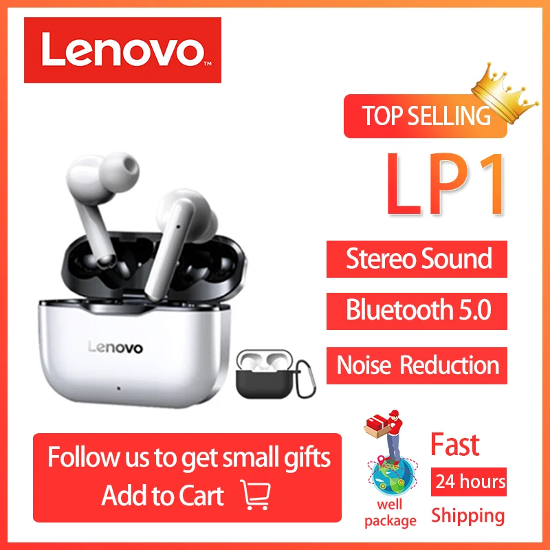 

Original Lenovo LP1 Wireless Earphone Bluetooth 5.0 Dual Stereo Noise Reduction HIFI Bass Touch Control Long Standby Headset