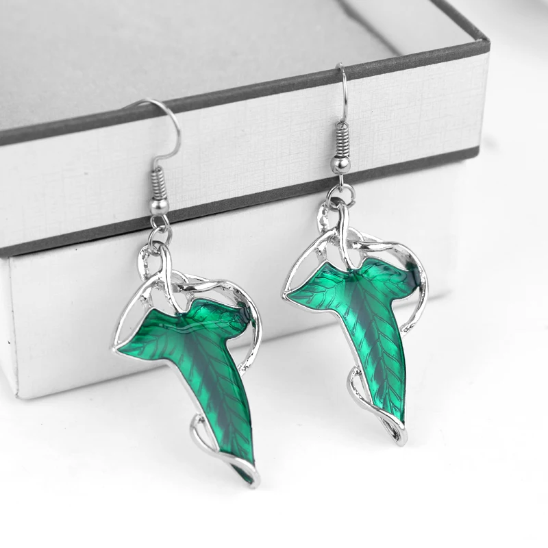 LOTR Серебряный Длинный эльфийский лист кулон Arwen Evenstar ожерелье для мужчин женщин воротник мужской женский - Окраска металла: Earring