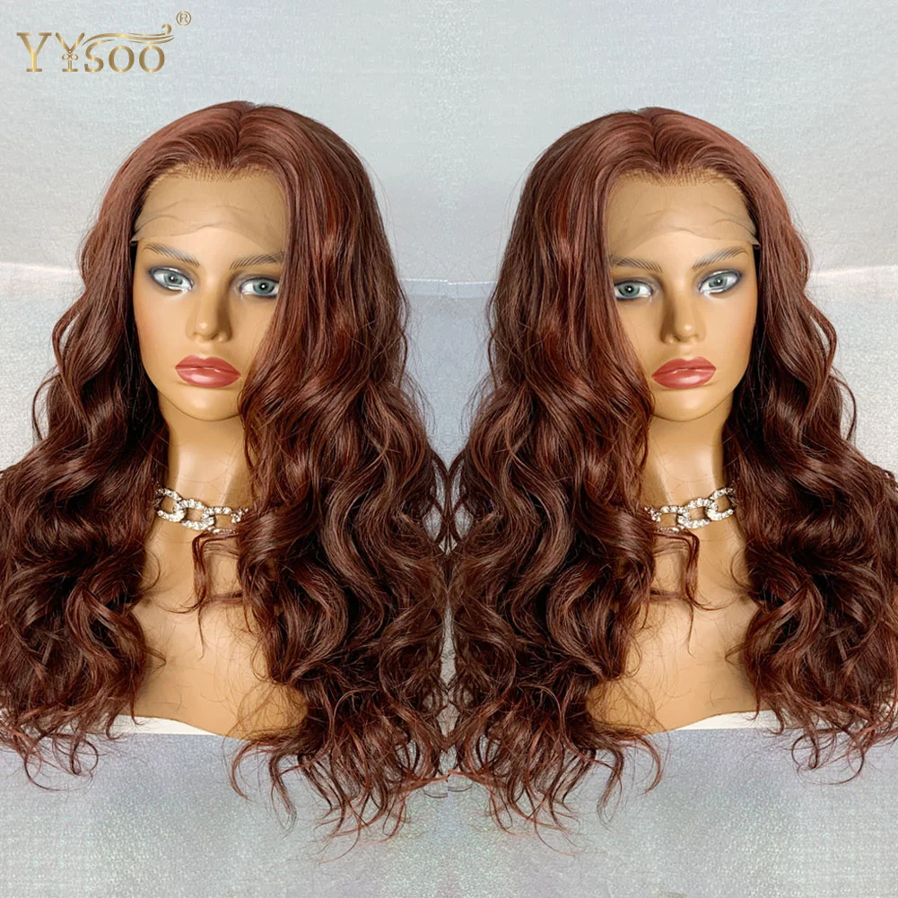 YYsoo Long 4/350 Mixed Color 13x4 Futura Synthetic Lace Front Wigs for Women Glueless Heat Resistant Fiber Hair Highlights Wig