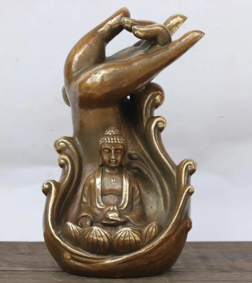 

China archaize brass Buddha hand Backflow incense burner crafts statue