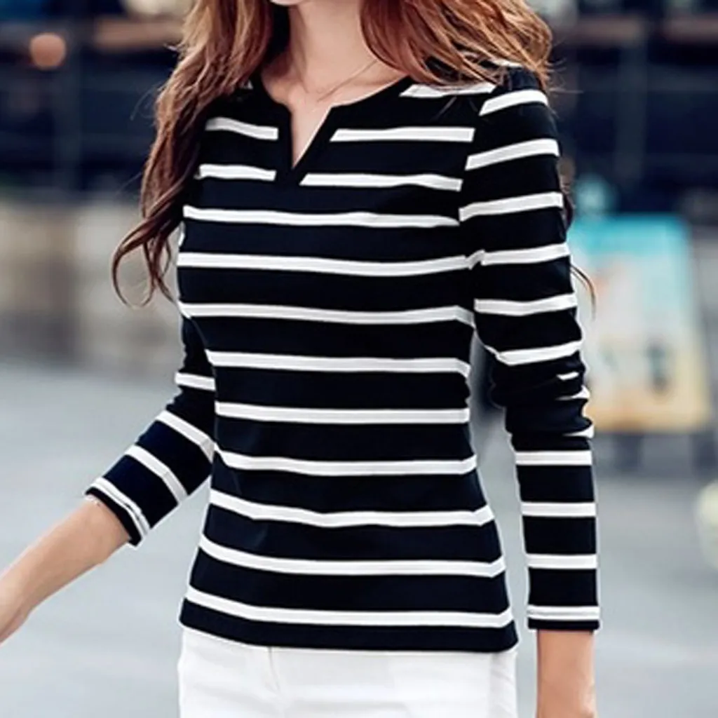 Футболка женская в полоску мешковатая льняная рубашка с длинным рукавом
