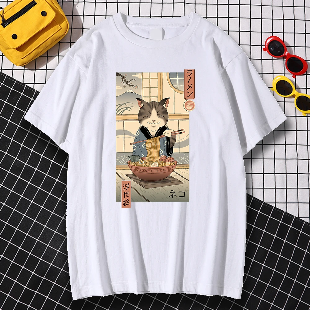 

Streetwear Retro Ramen Ukiyo-e Comics Print Mens T-Shirts Simplicity Loose Oversize T Shirt Pattern Tee Clothes Men
