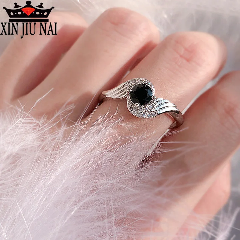 925anillos серебряное черное циркониевое кольцо модное простое женское классическое