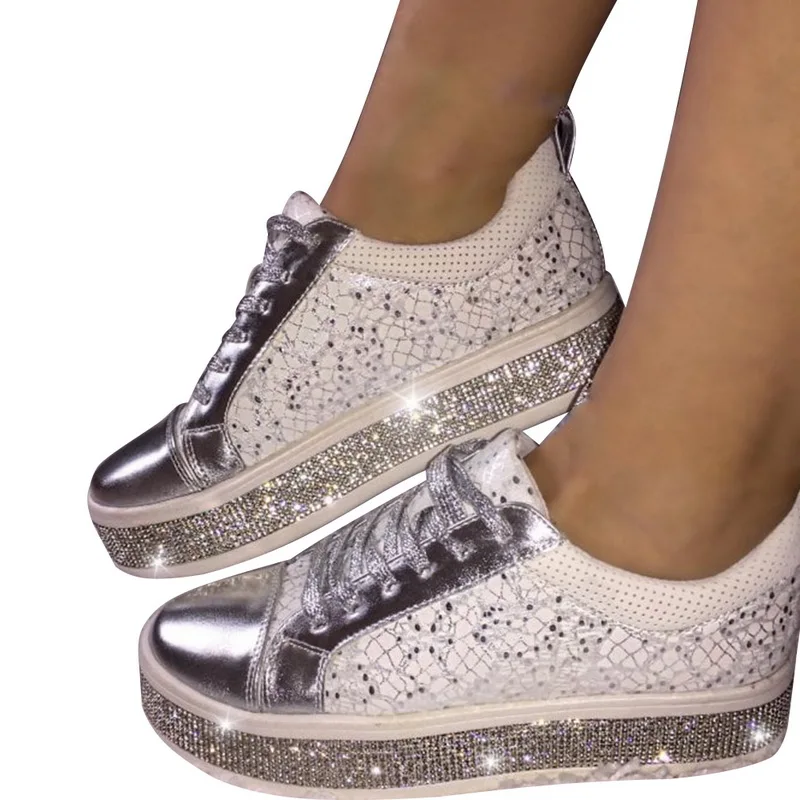 

Women Crystal Flat Shoes 2020 Autumn Fashion Lace Up Ladies Casual Shoes Comfortable Round Toe Platform Sneakers Zapatos Mujer