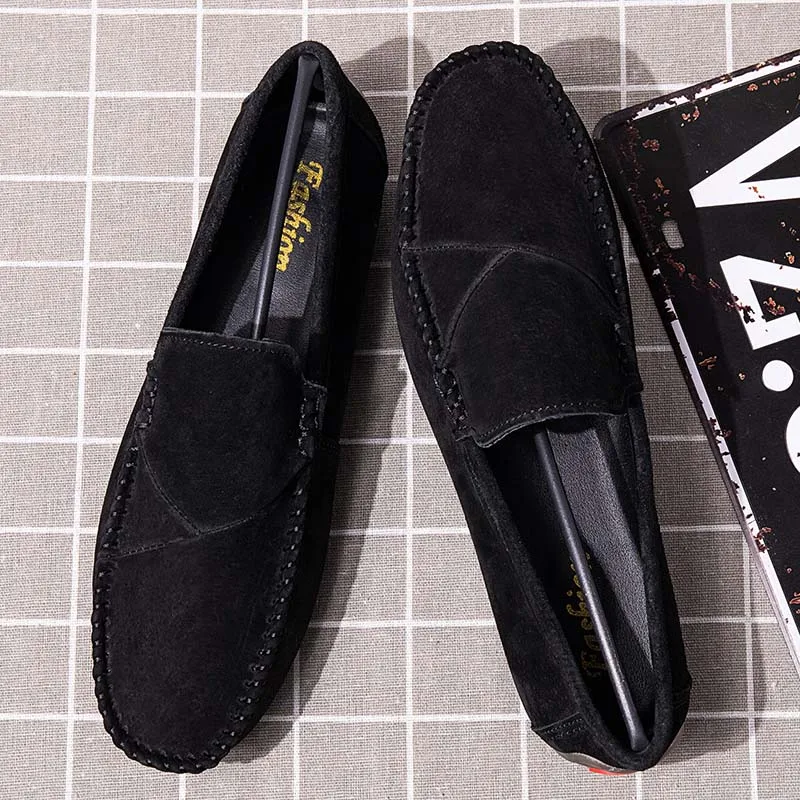 Мужские лоферы из коровьей замши повседневные Мокасины на плоской подошве обувь