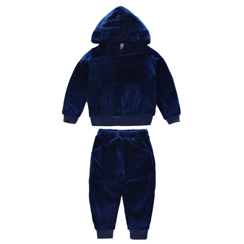 

2018 new winter Girls Kids two-piece suit sweater hooded velvet casual sports coats Jacket + trousers pants