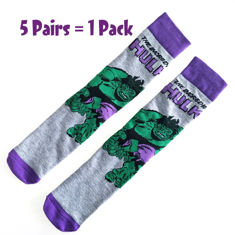 Hulk 5 Pairs/Pack Thor Men socks Marvel Comic Heros Anime pattern Ironman Captain America Hulk Hawkeye Man compression cotton Socks - Color: Hulk