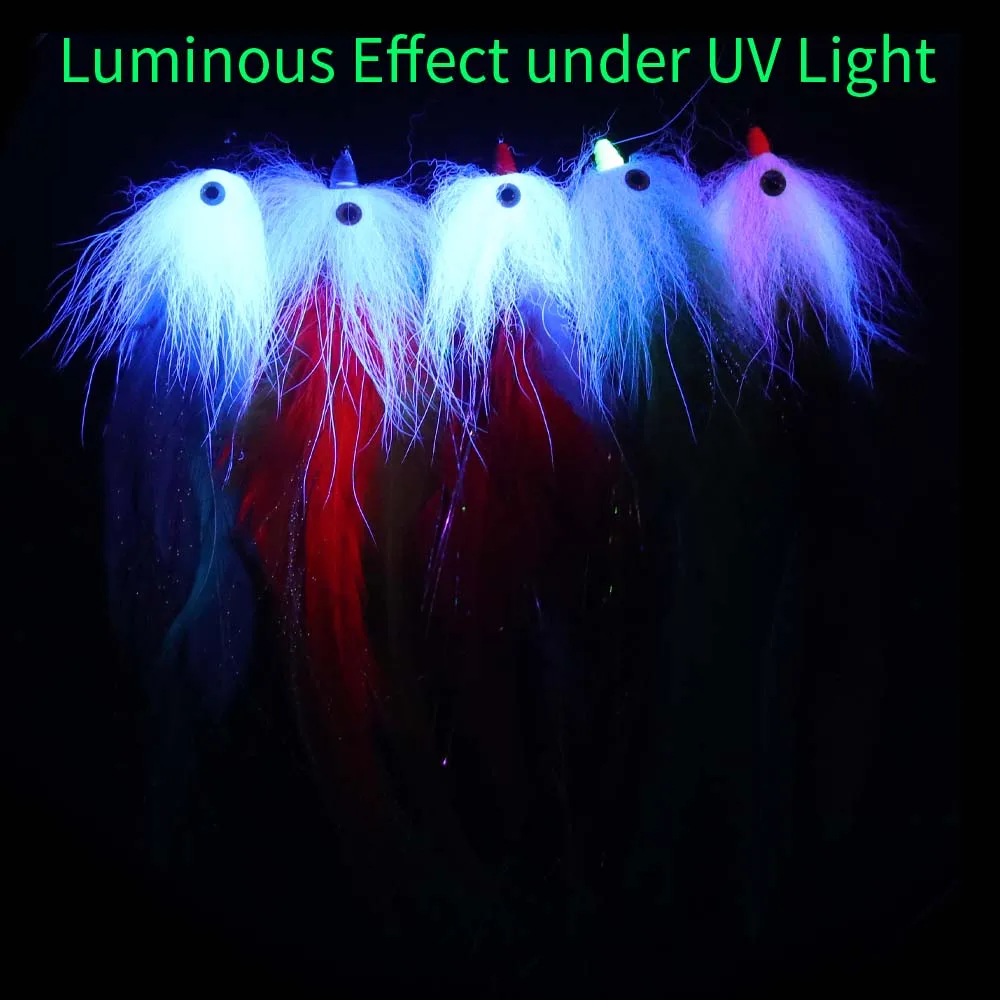 Vampfly 2pcs 2/0# Colorful UV lumo Fox Tail Fish Streamer Fly For Pike Bass Big Game Saltwater Fishing Lure Bait