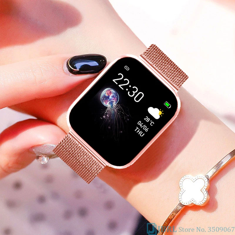 

Fashion Stainless Steel Smart Watch Women Men Electronics Sport Wrist Watch For Android IOS Square Smartwatch Smart Clock Hours