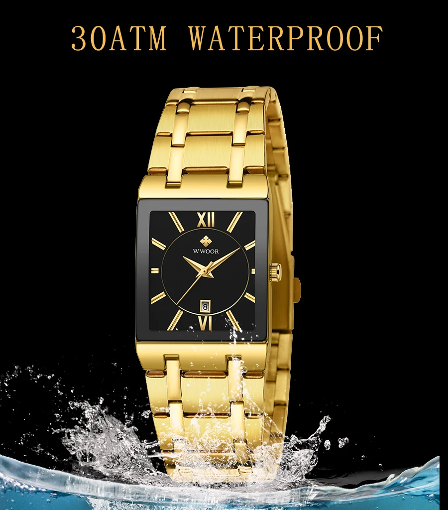 Relogio Masculino WWOOR Gold Black Watch Men Quartz Waterproof Wrist Watch For Men Fashion Square Casual Clock Male Dropshipping