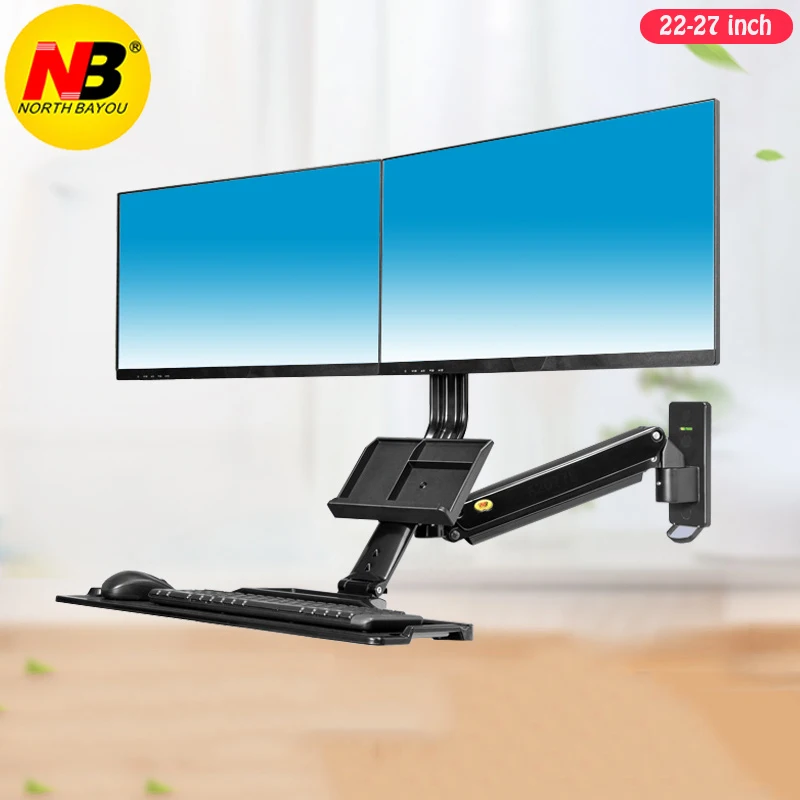 NB MC27-2A Ergonominc Sit Stand Workstation Wall Mount 22-27 inch Dual Monitor Holder Arm with Foldable Keyboard Plate | Электроника