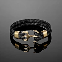 punk stainless steel anchor bracelet leather rope bracelet mens bracelet jewelry black fashion jewelry anniversary gift