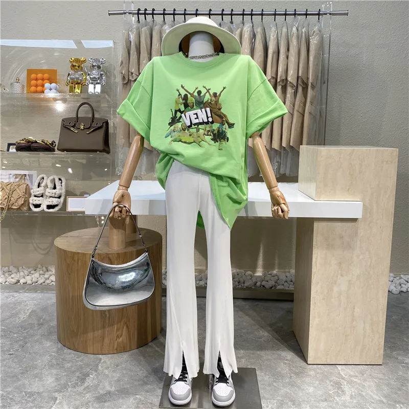 

Niche Design 2021 Cartoon Portrait Lettered Round Neck Loose T-shirt Fashion Print Top