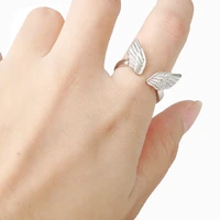 silver color angel wings ring adjustable open micro pave zircon joint rings for women cute finger rings jewelry female gift