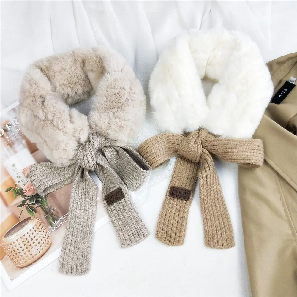 Новый плюшевый шарф для женщин милый воротник из искусственного кроличьего меха