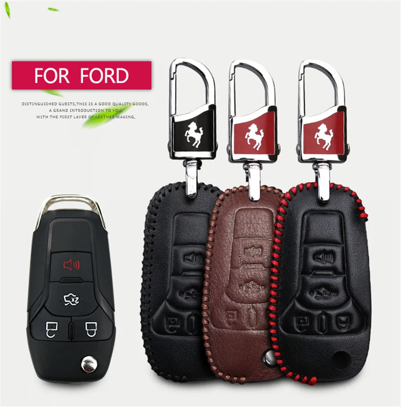 

Leather Car Key Case Covaer For Ford Mondeo Mk3 Mk4 Max 3 Mk2 Focus 3 2 Fiesta Kuga Fusion Mk7 Escort Buttons Key Chain Holder