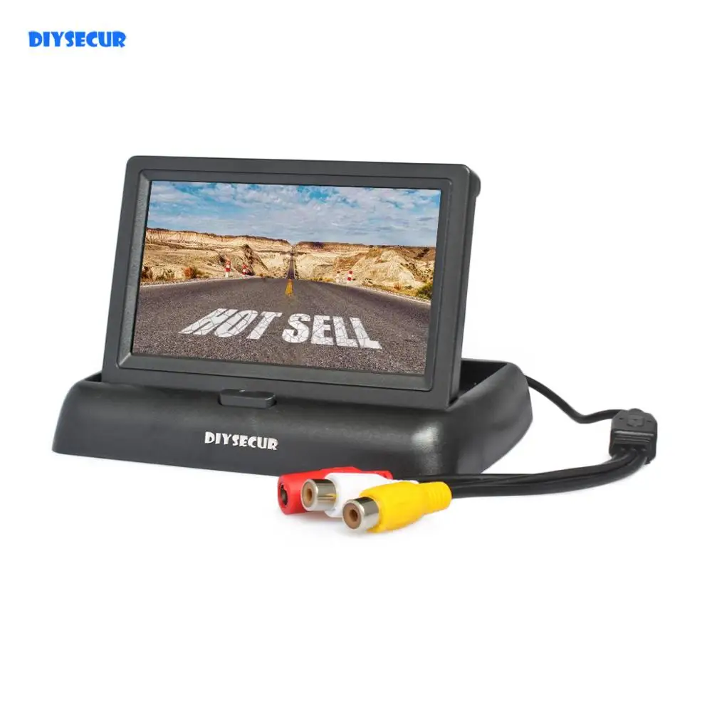 DIYSECUR 4 3 дюймов складной LCD задний вид автомобиля монитор 2 видео вход для камеры DVD
